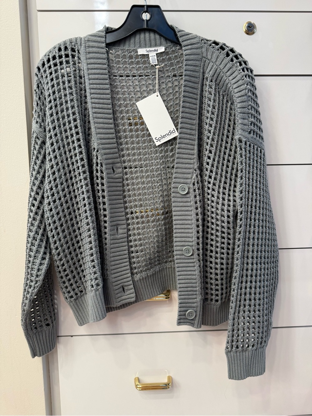 Splendid Women's Gray Open-Knit Button Front Cardigan